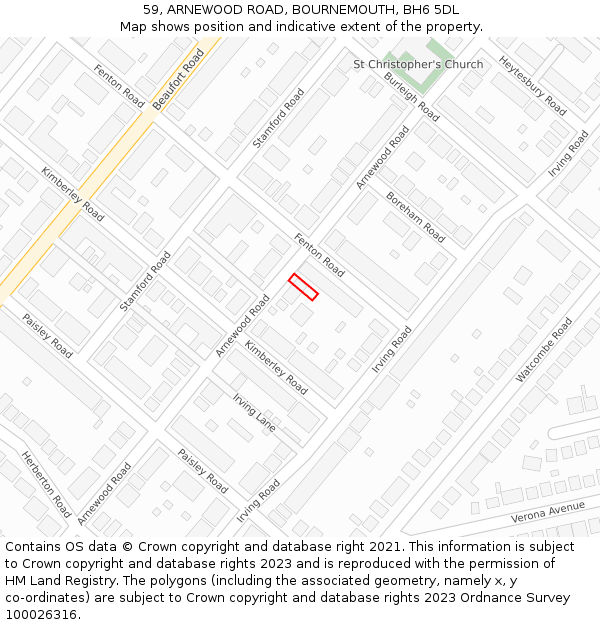 59, ARNEWOOD ROAD, BOURNEMOUTH, BH6 5DL: Location map and indicative extent of plot