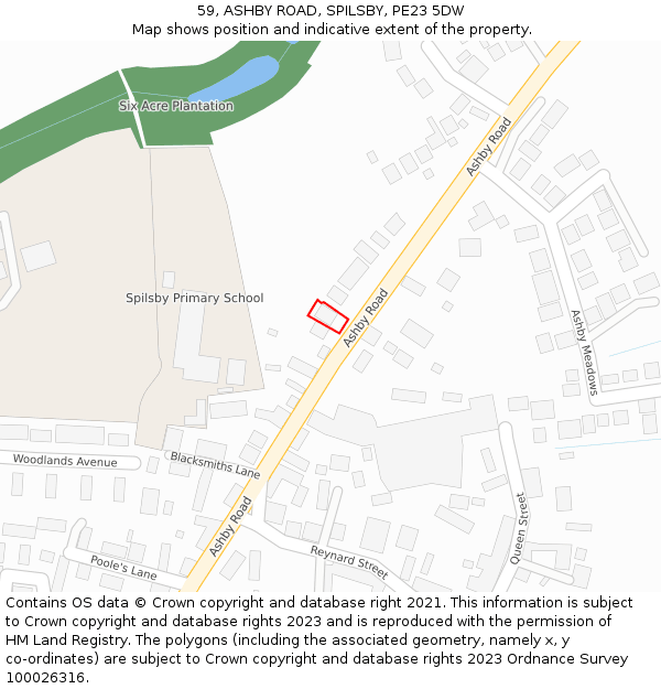 59, ASHBY ROAD, SPILSBY, PE23 5DW: Location map and indicative extent of plot