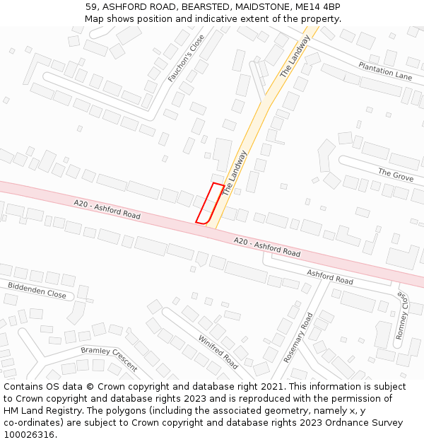 59, ASHFORD ROAD, BEARSTED, MAIDSTONE, ME14 4BP: Location map and indicative extent of plot