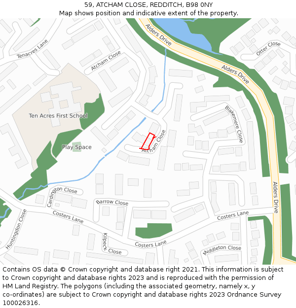 59, ATCHAM CLOSE, REDDITCH, B98 0NY: Location map and indicative extent of plot