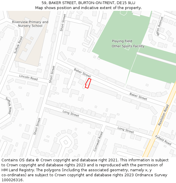 59, BAKER STREET, BURTON-ON-TRENT, DE15 9LU: Location map and indicative extent of plot