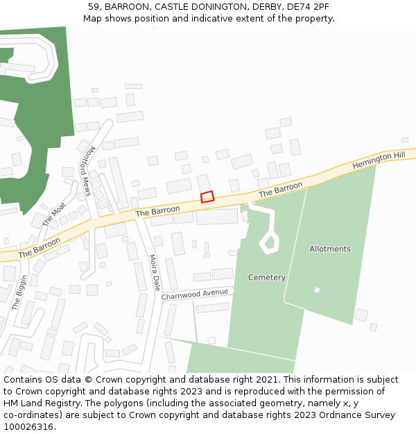 59, BARROON, CASTLE DONINGTON, DERBY, DE74 2PF: Location map and indicative extent of plot