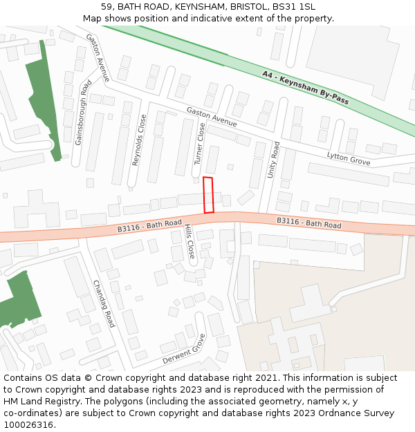 59, BATH ROAD, KEYNSHAM, BRISTOL, BS31 1SL: Location map and indicative extent of plot