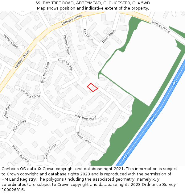 59, BAY TREE ROAD, ABBEYMEAD, GLOUCESTER, GL4 5WD: Location map and indicative extent of plot