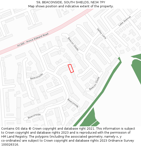59, BEACONSIDE, SOUTH SHIELDS, NE34 7PY: Location map and indicative extent of plot