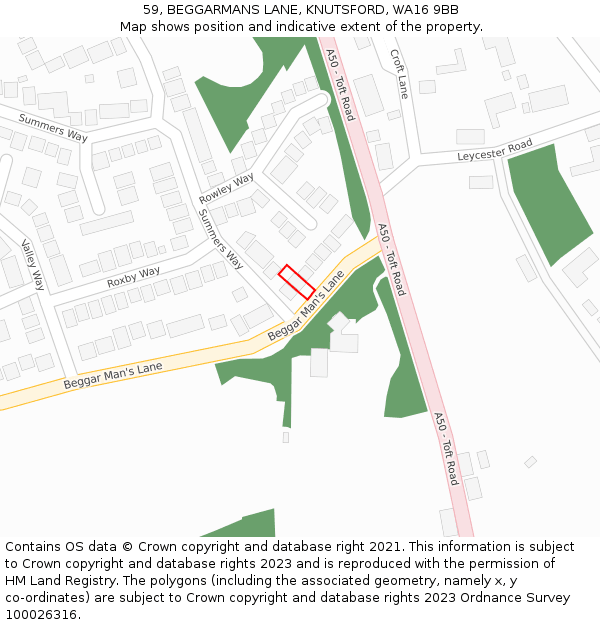 59, BEGGARMANS LANE, KNUTSFORD, WA16 9BB: Location map and indicative extent of plot