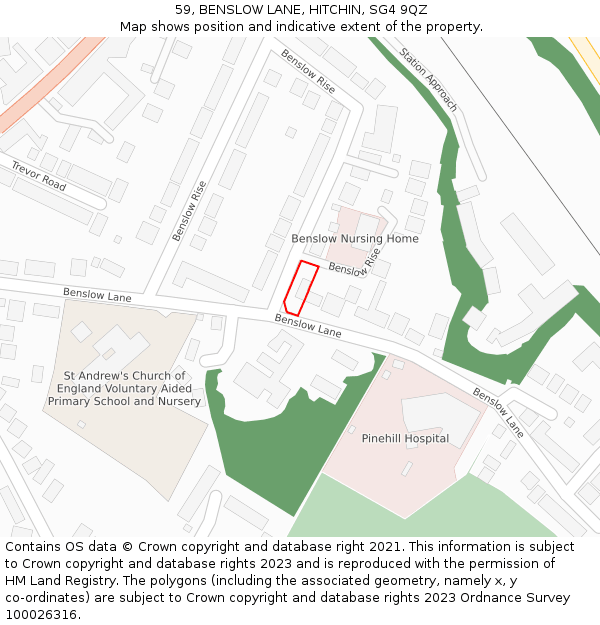 59, BENSLOW LANE, HITCHIN, SG4 9QZ: Location map and indicative extent of plot