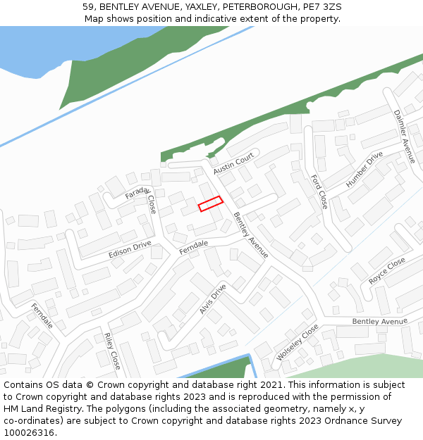 59, BENTLEY AVENUE, YAXLEY, PETERBOROUGH, PE7 3ZS: Location map and indicative extent of plot