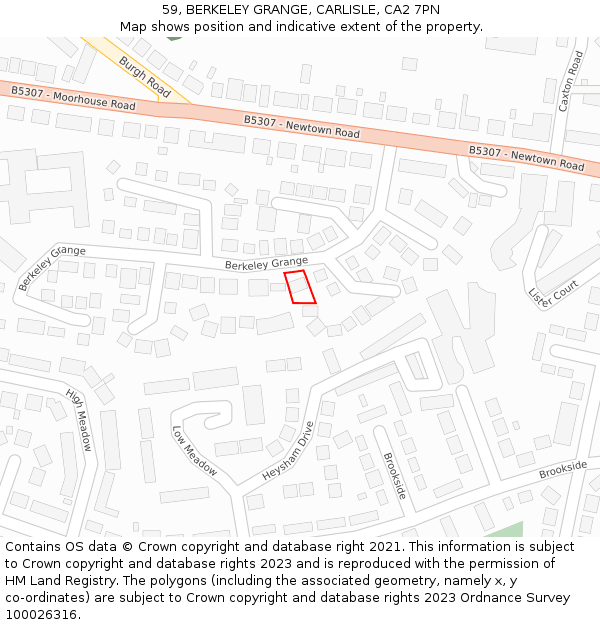 59, BERKELEY GRANGE, CARLISLE, CA2 7PN: Location map and indicative extent of plot