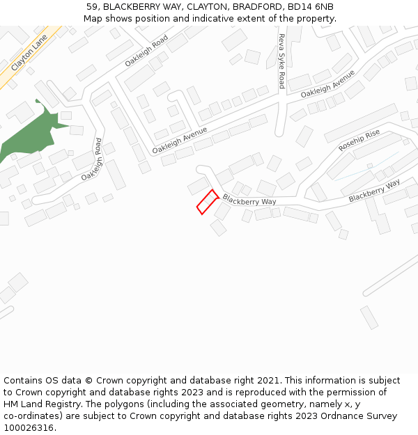 59, BLACKBERRY WAY, CLAYTON, BRADFORD, BD14 6NB: Location map and indicative extent of plot