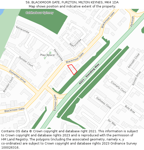 59, BLACKMOOR GATE, FURZTON, MILTON KEYNES, MK4 1DA: Location map and indicative extent of plot