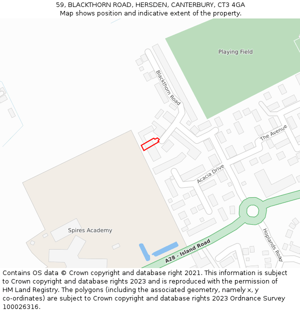 59, BLACKTHORN ROAD, HERSDEN, CANTERBURY, CT3 4GA: Location map and indicative extent of plot