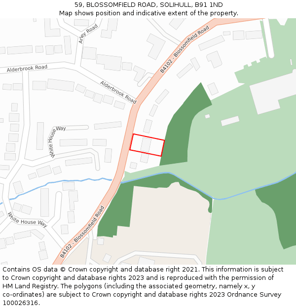 59, BLOSSOMFIELD ROAD, SOLIHULL, B91 1ND: Location map and indicative extent of plot