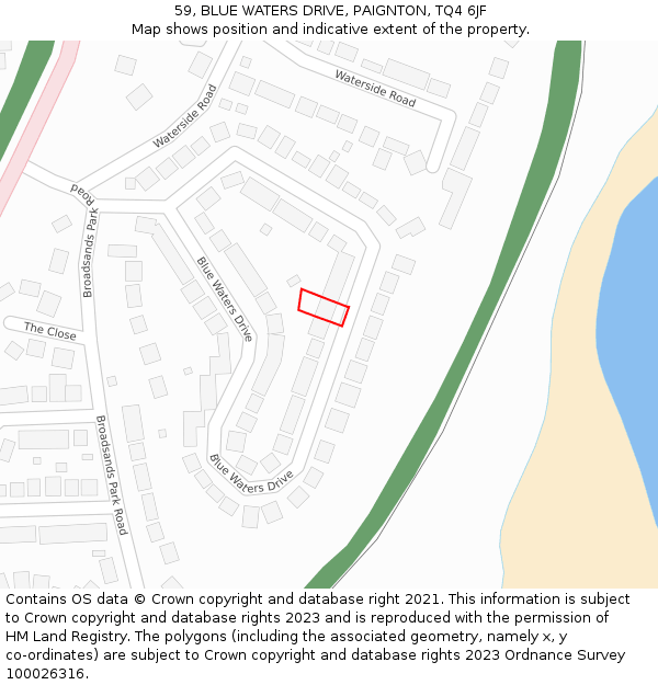 59, BLUE WATERS DRIVE, PAIGNTON, TQ4 6JF: Location map and indicative extent of plot