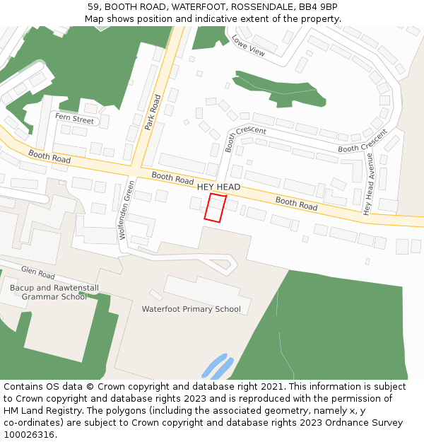 59, BOOTH ROAD, WATERFOOT, ROSSENDALE, BB4 9BP: Location map and indicative extent of plot