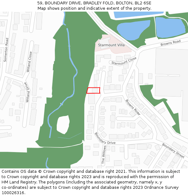 59, BOUNDARY DRIVE, BRADLEY FOLD, BOLTON, BL2 6SE: Location map and indicative extent of plot