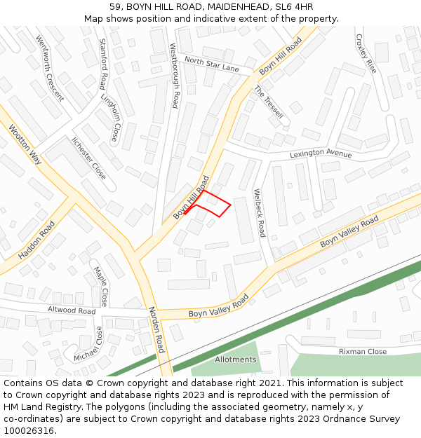 59, BOYN HILL ROAD, MAIDENHEAD, SL6 4HR: Location map and indicative extent of plot