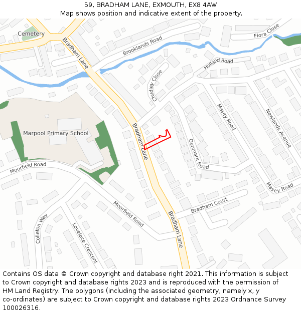 59, BRADHAM LANE, EXMOUTH, EX8 4AW: Location map and indicative extent of plot
