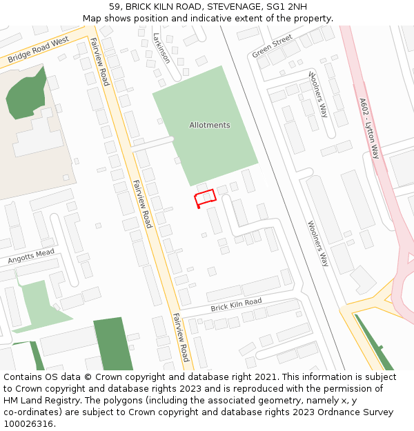 59, BRICK KILN ROAD, STEVENAGE, SG1 2NH: Location map and indicative extent of plot