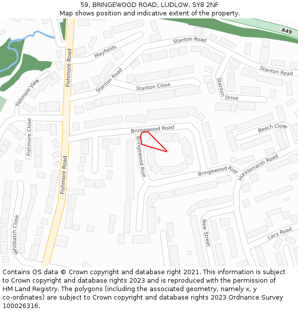 59, BRINGEWOOD ROAD, LUDLOW, SY8 2NF: Location map and indicative extent of plot