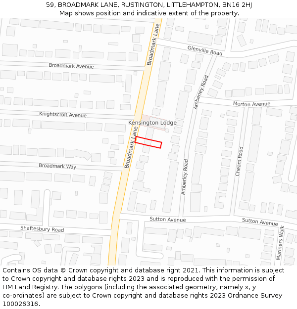 59, BROADMARK LANE, RUSTINGTON, LITTLEHAMPTON, BN16 2HJ: Location map and indicative extent of plot