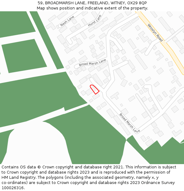 59, BROADMARSH LANE, FREELAND, WITNEY, OX29 8QP: Location map and indicative extent of plot