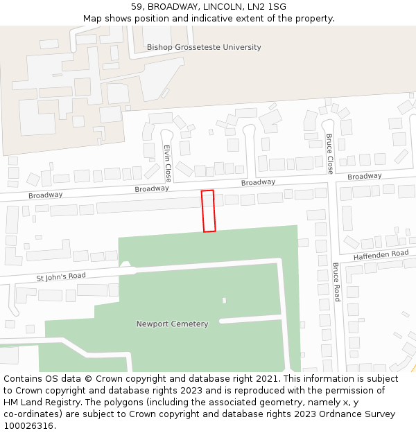 59, BROADWAY, LINCOLN, LN2 1SG: Location map and indicative extent of plot