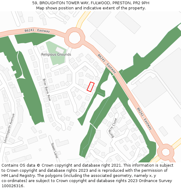 59, BROUGHTON TOWER WAY, FULWOOD, PRESTON, PR2 9PH: Location map and indicative extent of plot