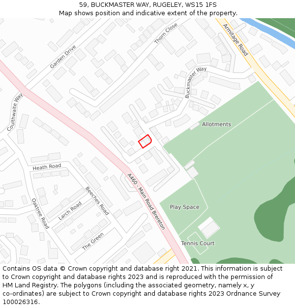 59, BUCKMASTER WAY, RUGELEY, WS15 1FS: Location map and indicative extent of plot