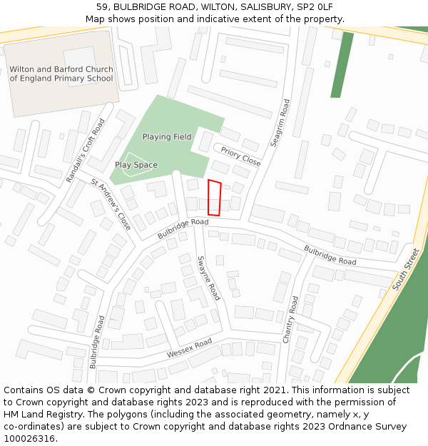 59, BULBRIDGE ROAD, WILTON, SALISBURY, SP2 0LF: Location map and indicative extent of plot