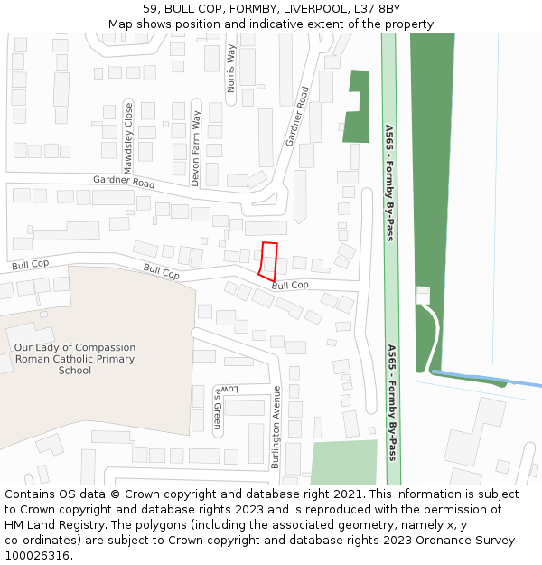 59, BULL COP, FORMBY, LIVERPOOL, L37 8BY: Location map and indicative extent of plot