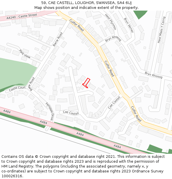 59, CAE CASTELL, LOUGHOR, SWANSEA, SA4 6UJ: Location map and indicative extent of plot