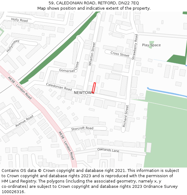 59, CALEDONIAN ROAD, RETFORD, DN22 7EQ: Location map and indicative extent of plot