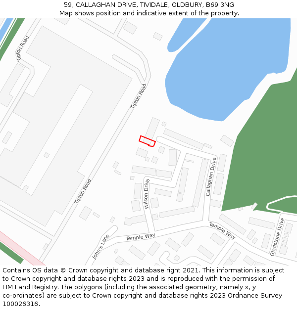 59, CALLAGHAN DRIVE, TIVIDALE, OLDBURY, B69 3NG: Location map and indicative extent of plot