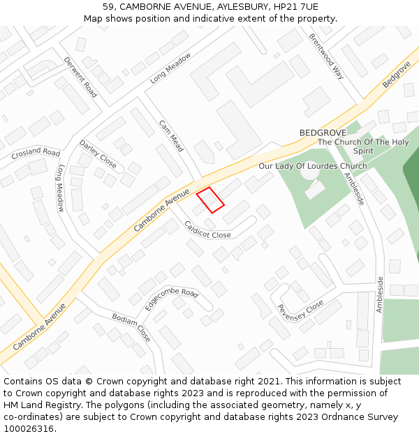 59, CAMBORNE AVENUE, AYLESBURY, HP21 7UE: Location map and indicative extent of plot