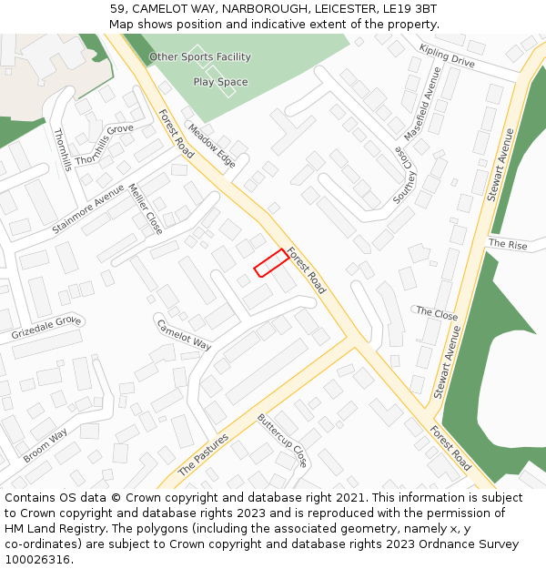 59, CAMELOT WAY, NARBOROUGH, LEICESTER, LE19 3BT: Location map and indicative extent of plot