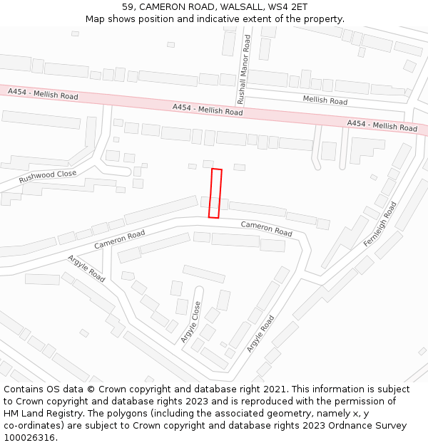 59, CAMERON ROAD, WALSALL, WS4 2ET: Location map and indicative extent of plot