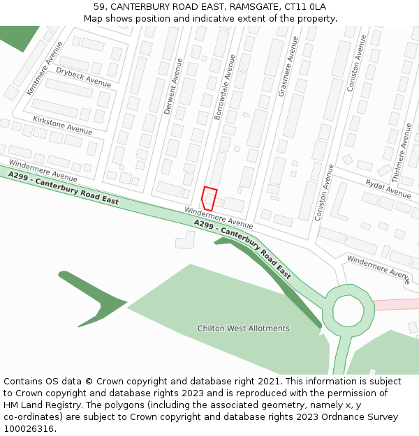 59, CANTERBURY ROAD EAST, RAMSGATE, CT11 0LA: Location map and indicative extent of plot