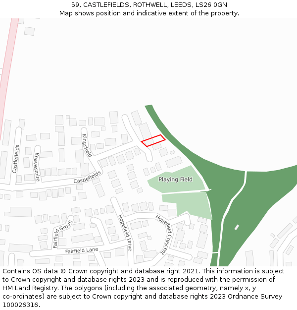59, CASTLEFIELDS, ROTHWELL, LEEDS, LS26 0GN: Location map and indicative extent of plot