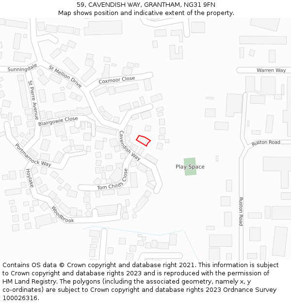 59, CAVENDISH WAY, GRANTHAM, NG31 9FN: Location map and indicative extent of plot