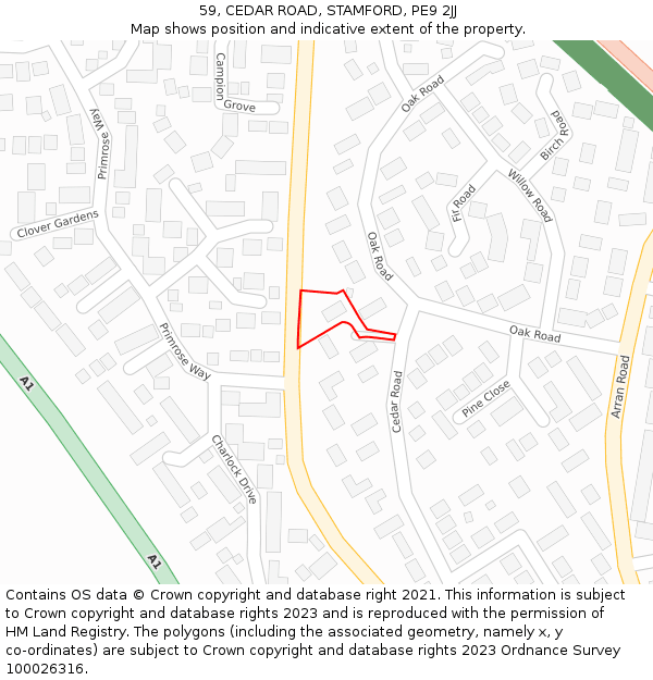 59, CEDAR ROAD, STAMFORD, PE9 2JJ: Location map and indicative extent of plot