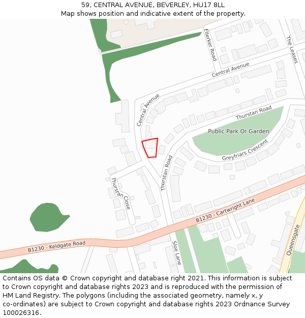 59, CENTRAL AVENUE, BEVERLEY, HU17 8LL: Location map and indicative extent of plot