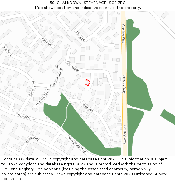 59, CHALKDOWN, STEVENAGE, SG2 7BG: Location map and indicative extent of plot