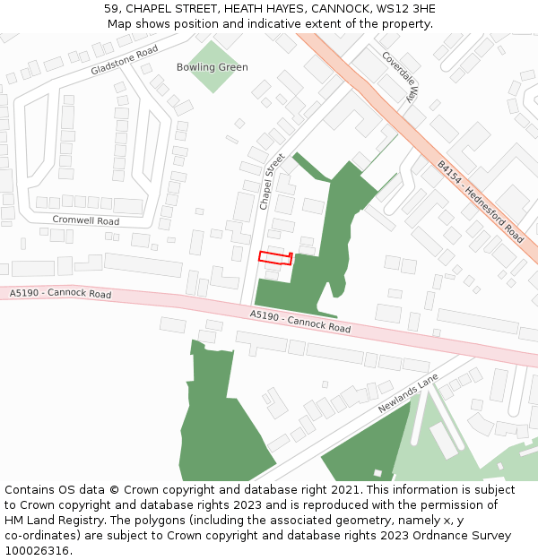 59, CHAPEL STREET, HEATH HAYES, CANNOCK, WS12 3HE: Location map and indicative extent of plot