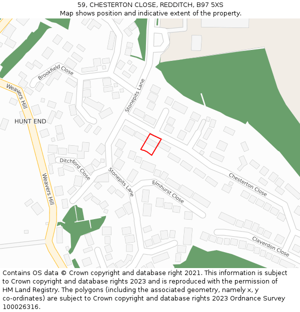 59, CHESTERTON CLOSE, REDDITCH, B97 5XS: Location map and indicative extent of plot