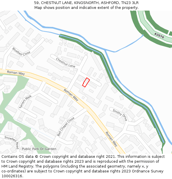 59, CHESTNUT LANE, KINGSNORTH, ASHFORD, TN23 3LR: Location map and indicative extent of plot