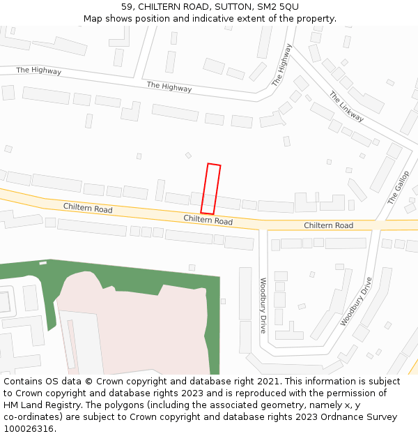 59, CHILTERN ROAD, SUTTON, SM2 5QU: Location map and indicative extent of plot