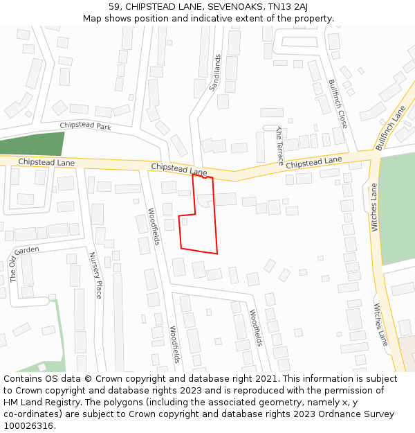 59, CHIPSTEAD LANE, SEVENOAKS, TN13 2AJ: Location map and indicative extent of plot