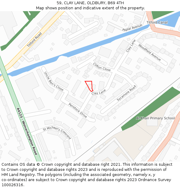 59, CLAY LANE, OLDBURY, B69 4TH: Location map and indicative extent of plot