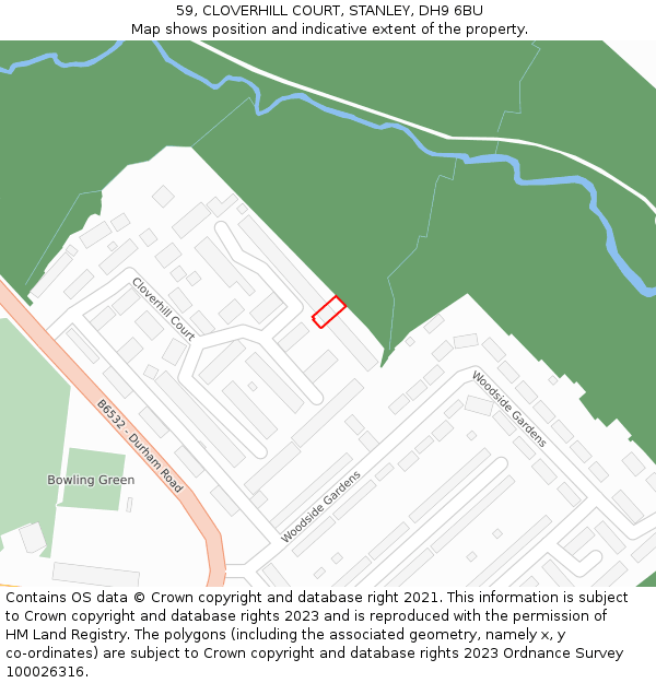 59, CLOVERHILL COURT, STANLEY, DH9 6BU: Location map and indicative extent of plot